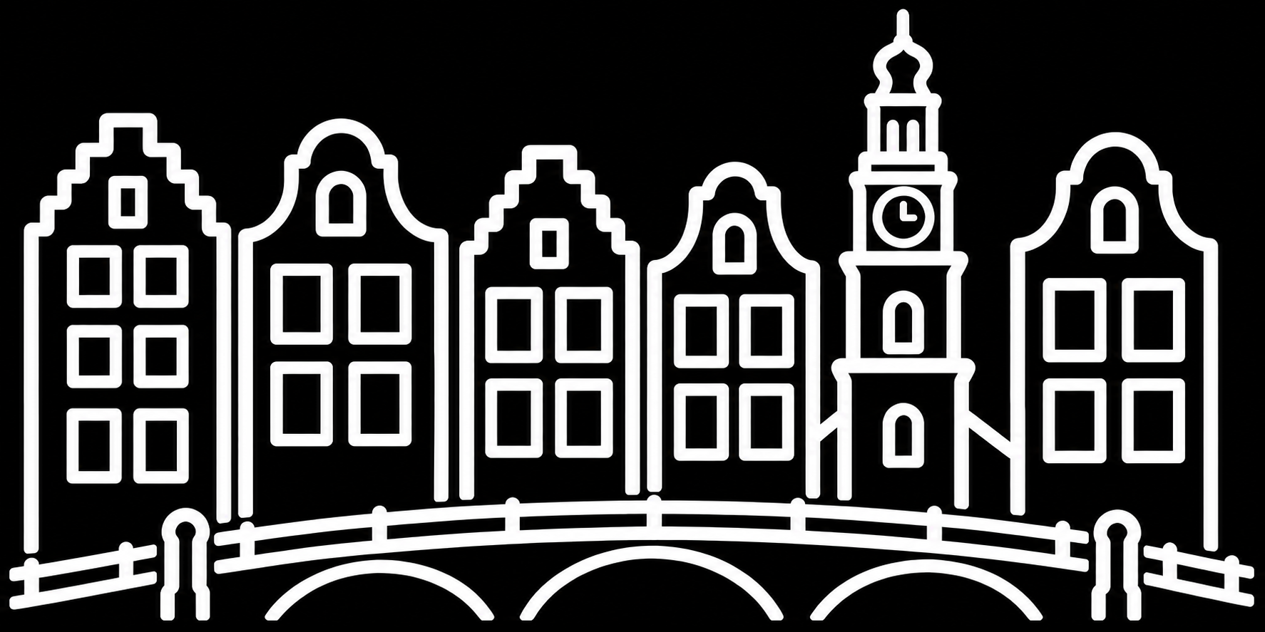 Premium bakfiets sticker Amsterdam: Grachtenhuizen, brug & Westertoren - Grachtenhuizen, Boogbrug, Westertoren, Amsterdam - het ontwerp