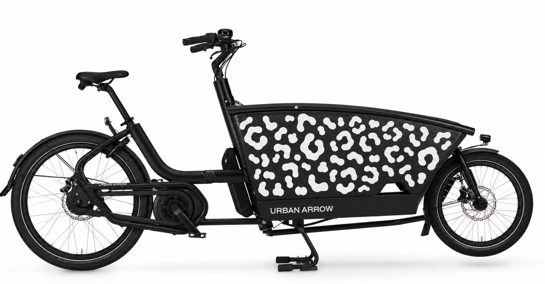 Bakfiets verfsjabloon Dierenprint: Panterprint - Pantervlekken, Zelf inkleuren, Zelfklevend sjabloon, Achtervel en transferfolie - de kleine print op de bakfiets