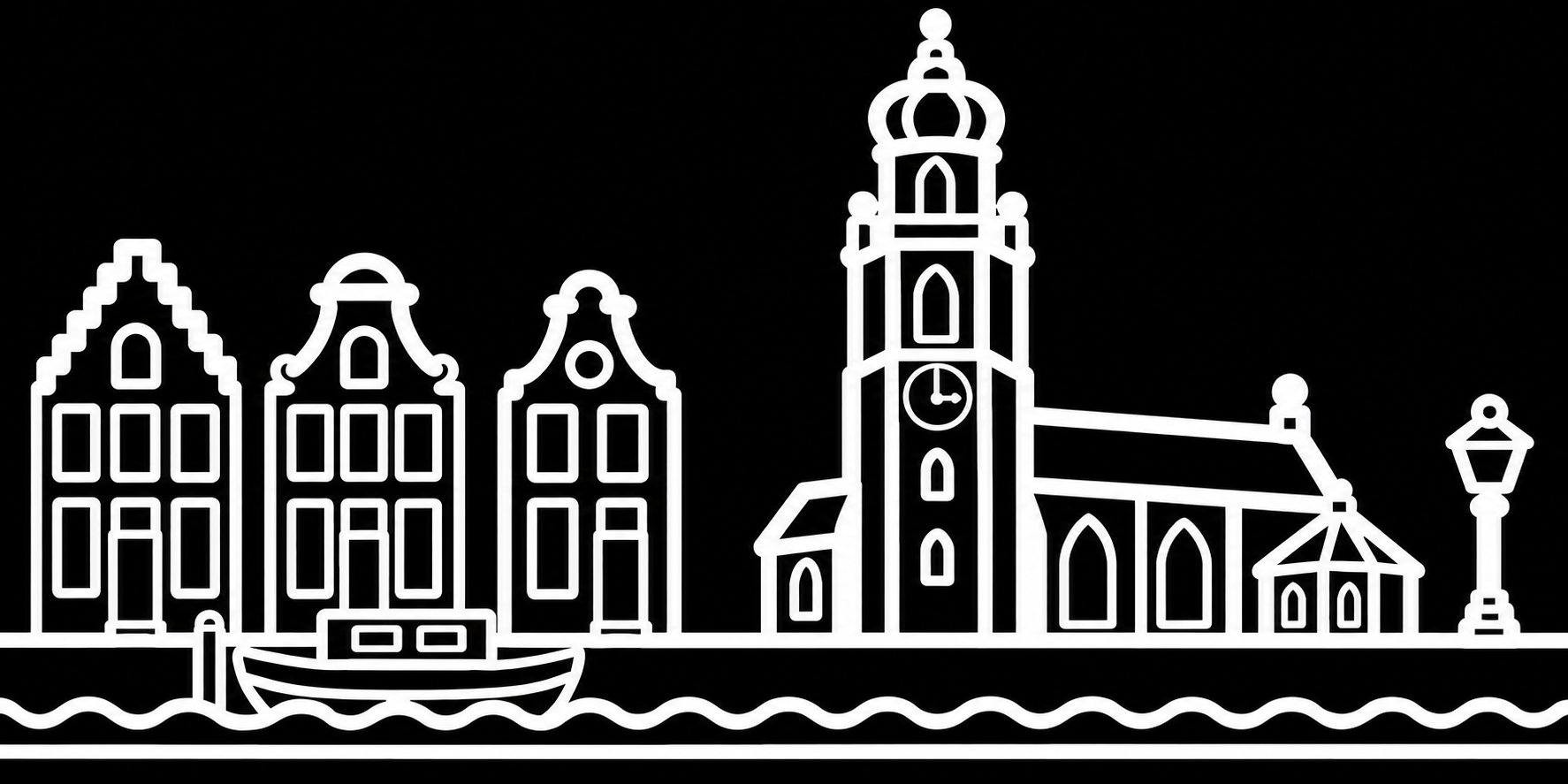 Bakfiets verfsjabloon Groningen: Hoge der A & Akerk - Groningen, Hoge der A, Akerk, Zelf inkleuren - het ontwerp