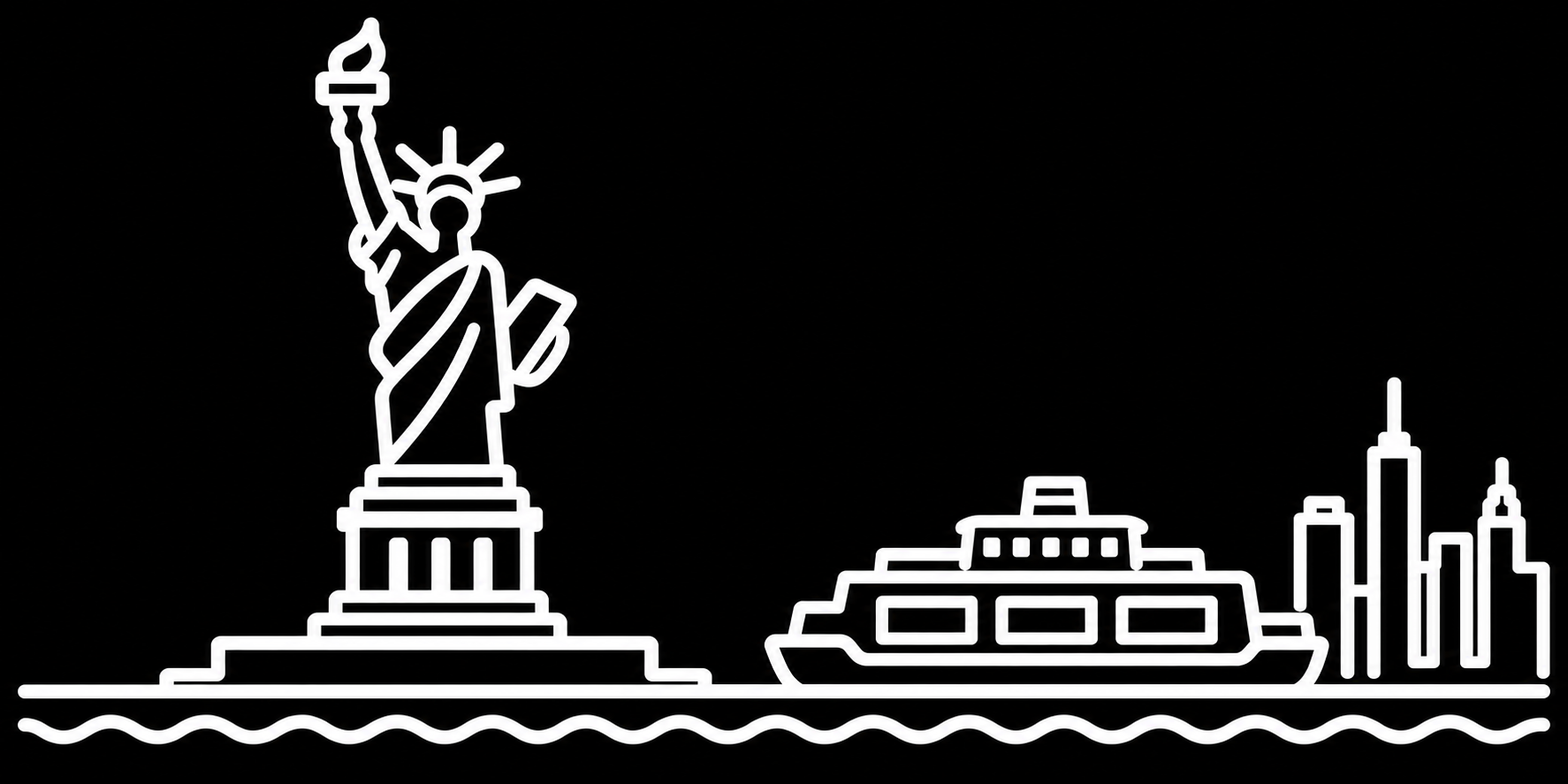 Premium bakfiets sticker New York: Vrijheidsbeeld in de haven - Vrijheidsbeeld, Haven, New York, Amerika - het ontwerp