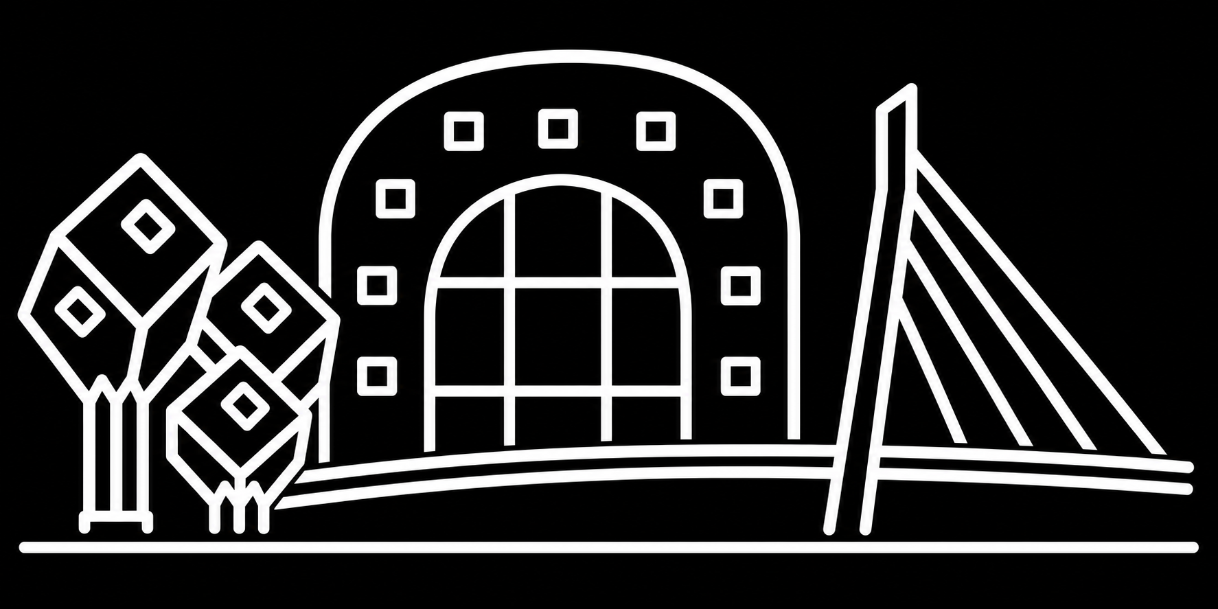 Bakfiets verfsjabloon Rotterdam: Rotterdam: Markthal en Erasmusbrug - Markthal, Kubuswoningen, Erasmusbrug, Zelf inkleuren - het ontwerp
