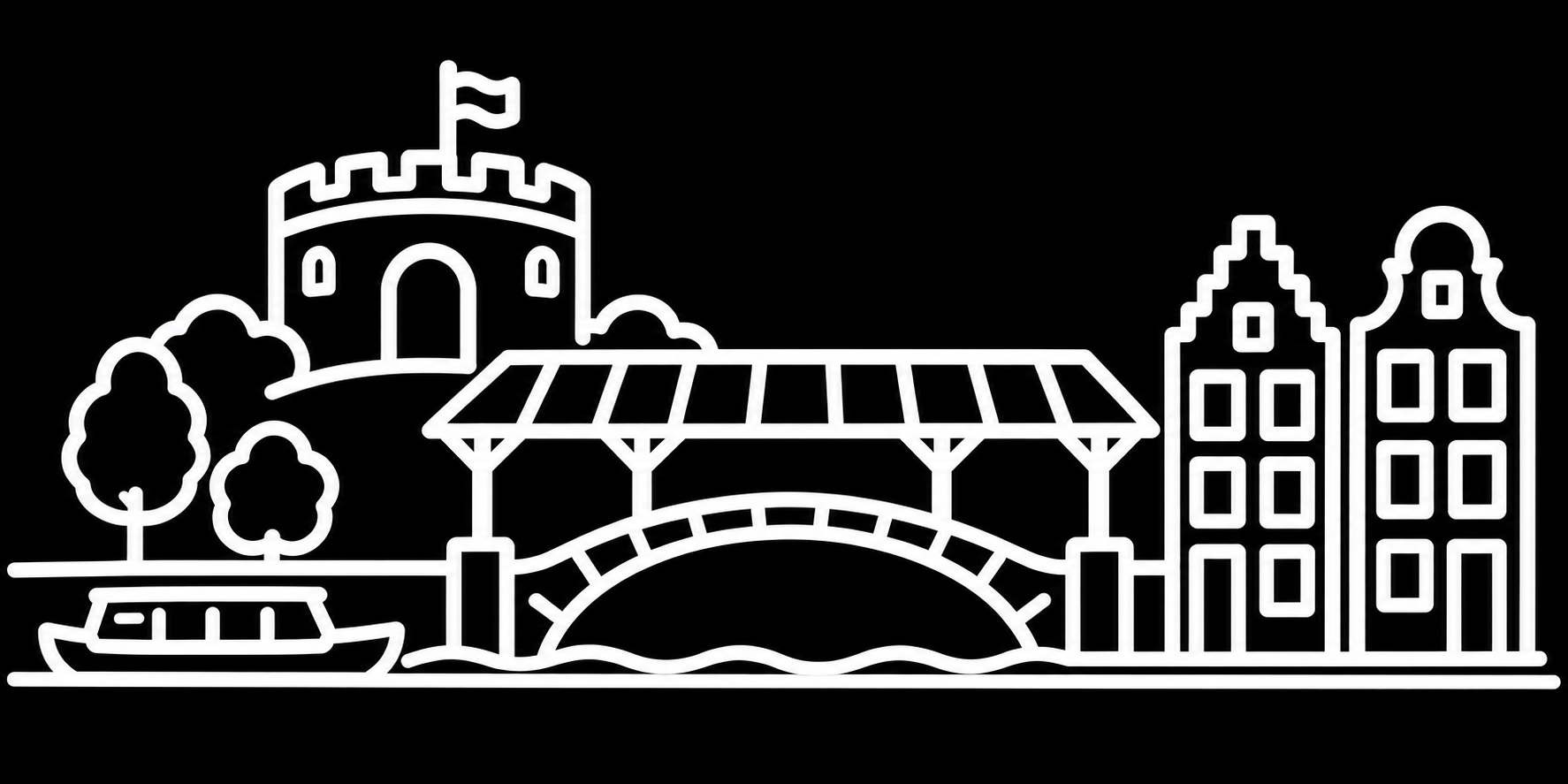 Premium bakfiets sticker Leiden: Koornbrug & Burcht - Koornbrug, Burcht, Leiden, Historisch - het ontwerp