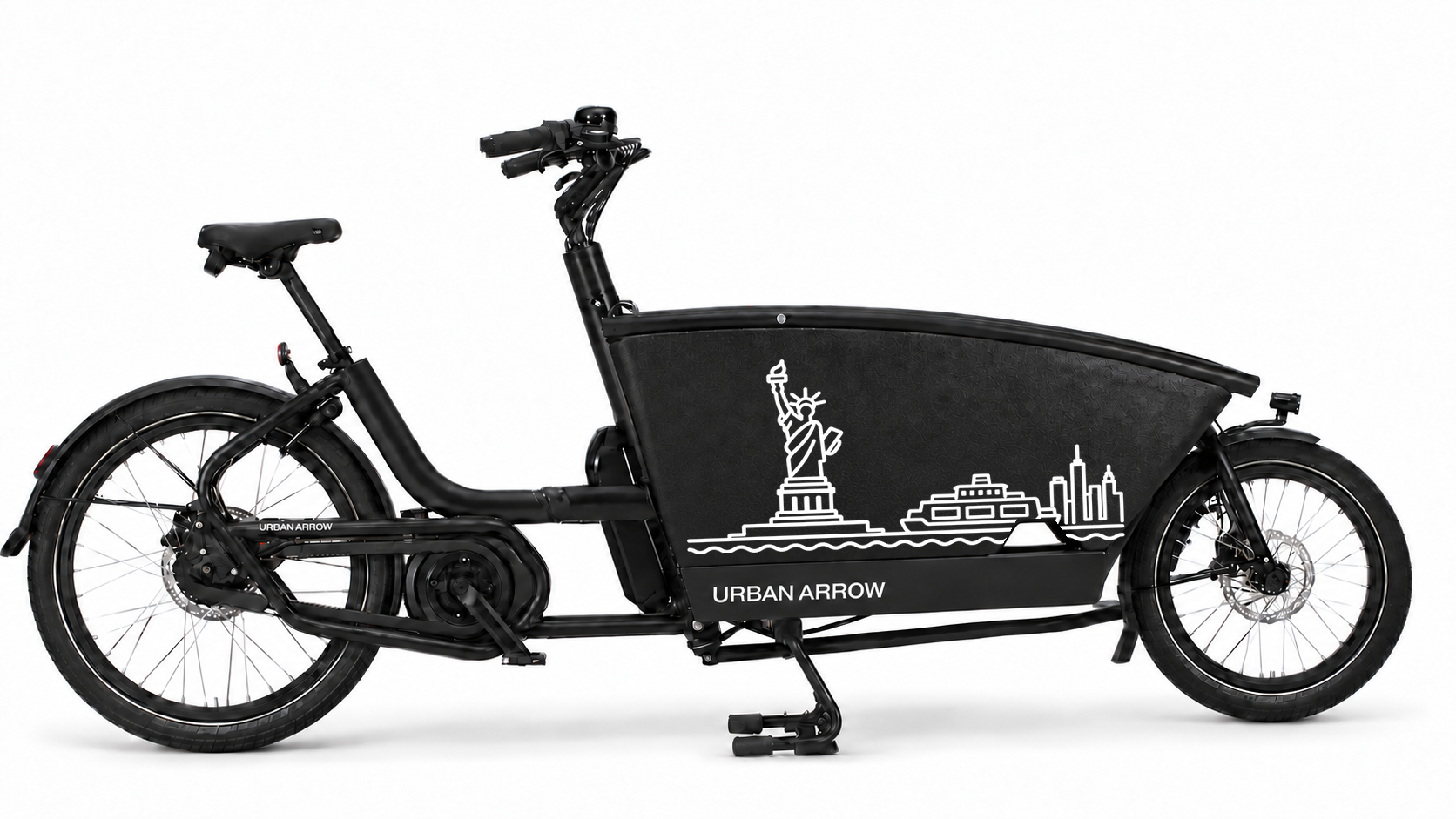 Bakfiets verfsjabloon New York: Vrijheidsbeeld in de haven - Vrijheidsbeeld, Haven, New York, Amerika - 70 × 37 cm op de bakfiets