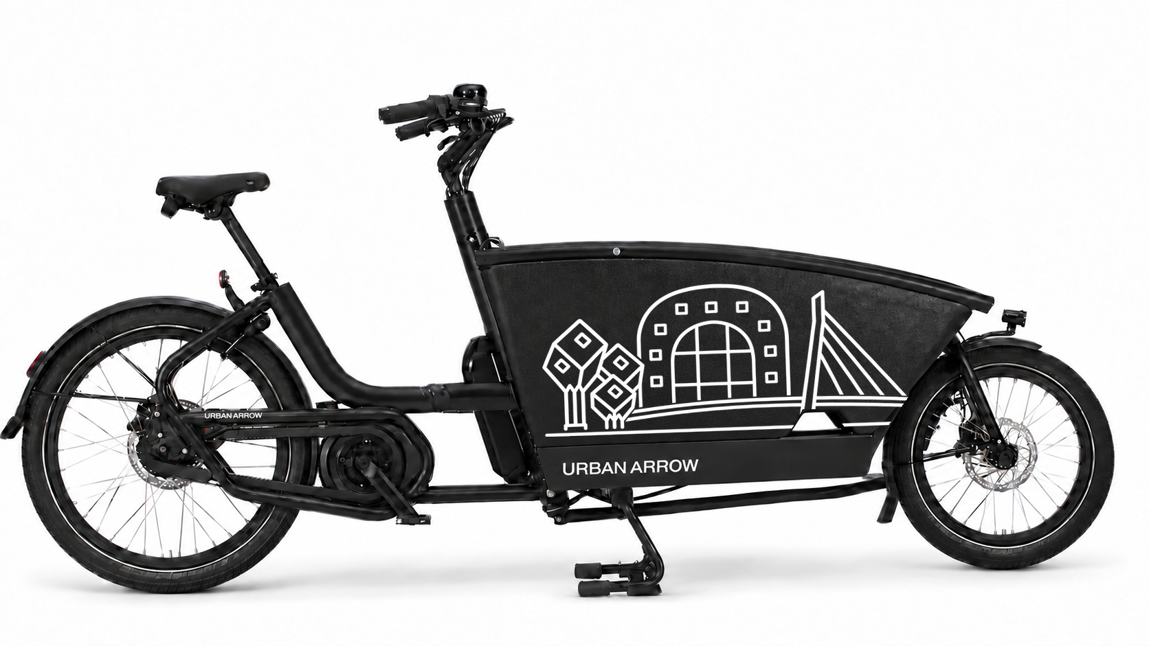 Premium bakfiets sticker Rotterdam: Rotterdam op je bakfiets - Markthal, Kubuswoningen, Erasmusbrug, Gegoten vinyl - 70 × 37 cm op de bakfiets