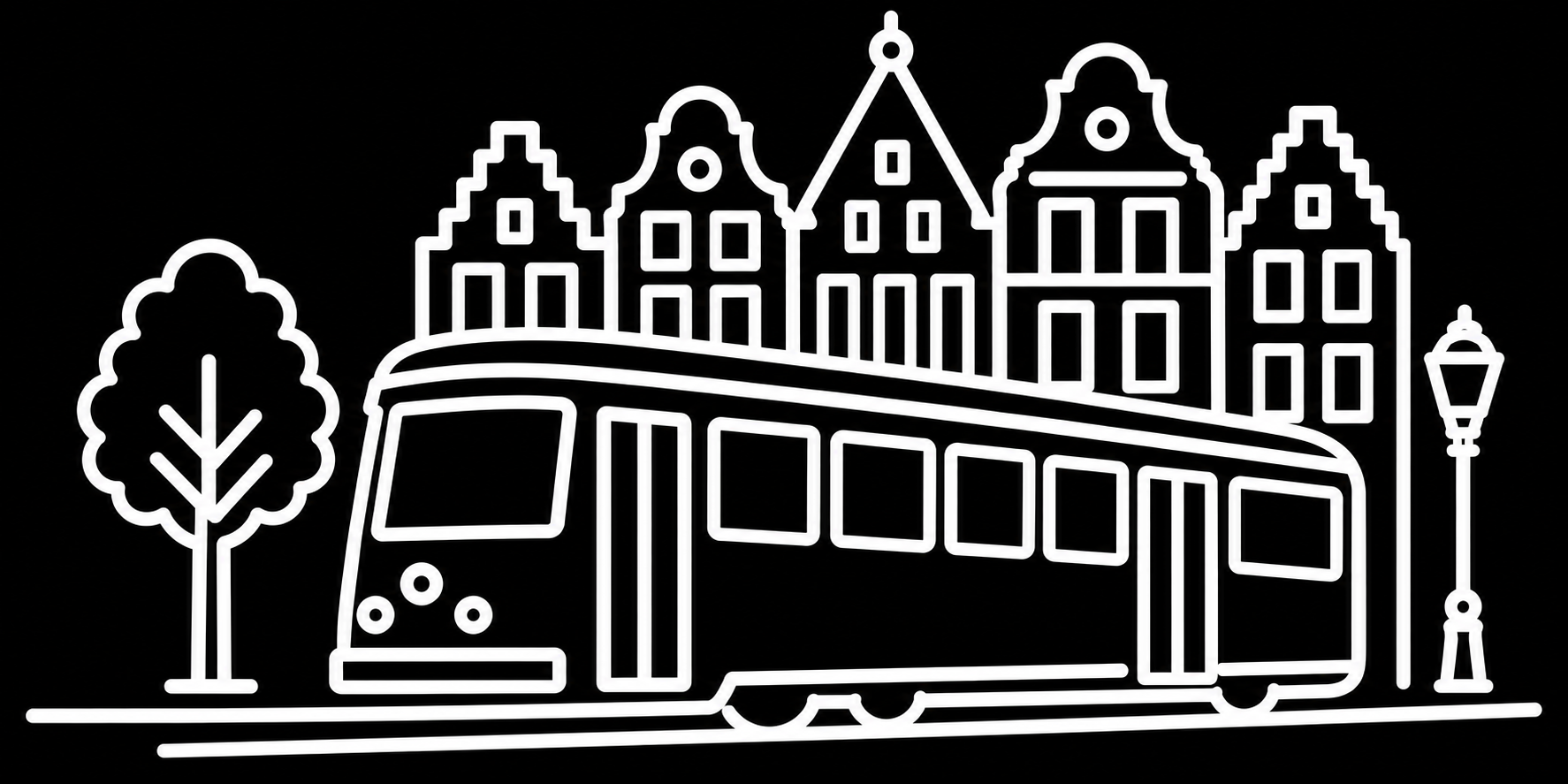 Bakfiets verfsjabloon Den Haag: Haagse tram en grachtenpanden - Haagse tram, Grachtenpanden, Zelf inkleuren, Zelfklevend verfsjabloon - het ontwerp