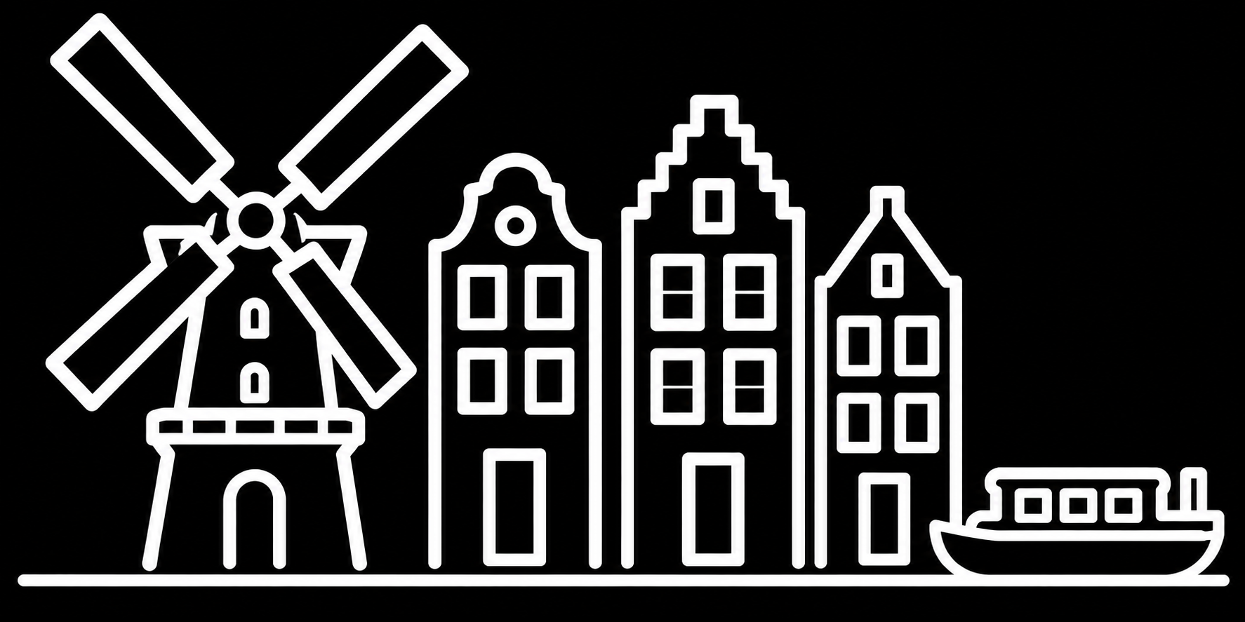 Premium bakfiets sticker Utrecht: Molen & grachtenhuizen - Molen, Grachtenhuizen, Utrecht, Stadsgezicht - het ontwerp