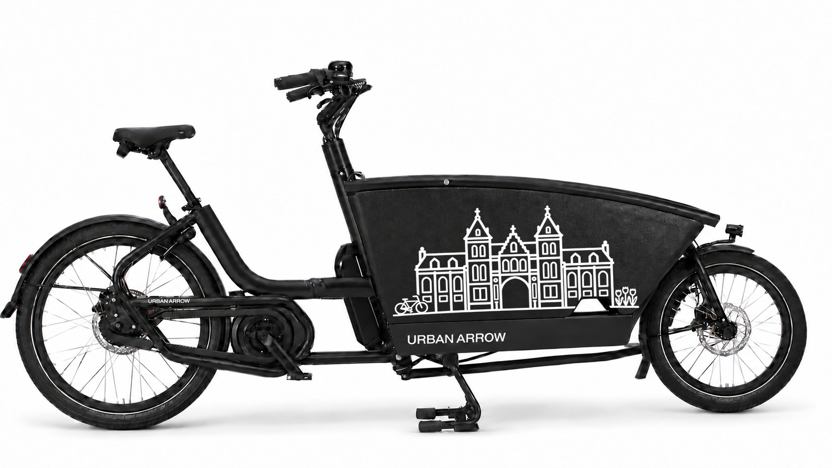 Bakfiets verfsjabloon Amsterdam: Rijksmuseum - Rijksmuseum, Amsterdam, Museumplein, Architectuur - 70 × 37 cm op de bakfiets