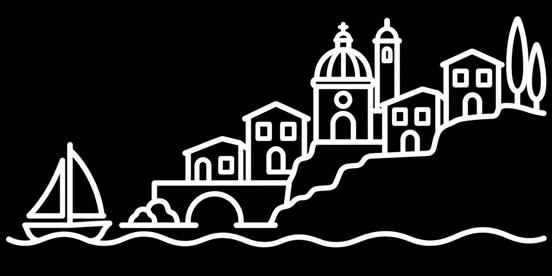 Bakfiets verfsjabloon Italië: Amalfikust - Amalfikust, Kustdorp, Zeilboot, Italië - het ontwerp