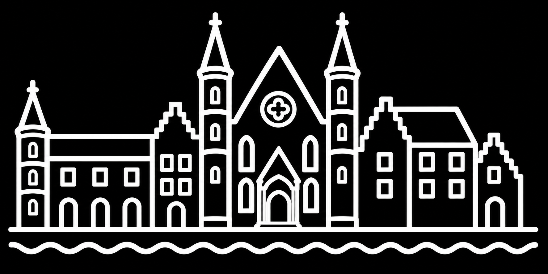 Bakfiets verfsjabloon Den Haag: Den Haag: kerk en stadshuizen - Kerk, Stadshuizen, Zelf inkleuren, Zelfklevend sjabloon - het ontwerp