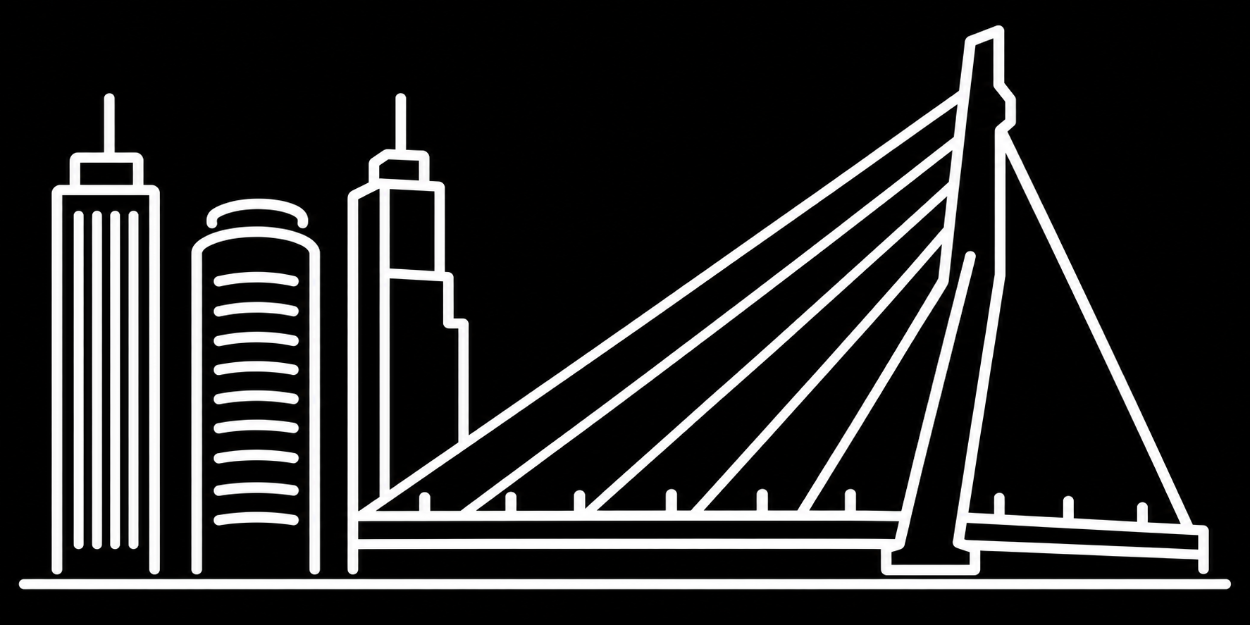 Premium bakfiets sticker Rotterdam: Erasmusbrug en wolkenkrabbers - Erasmusbrug, Wolkenkrabbers, Rotterdams stadsbeeld, Gegoten vinyl - het ontwerp