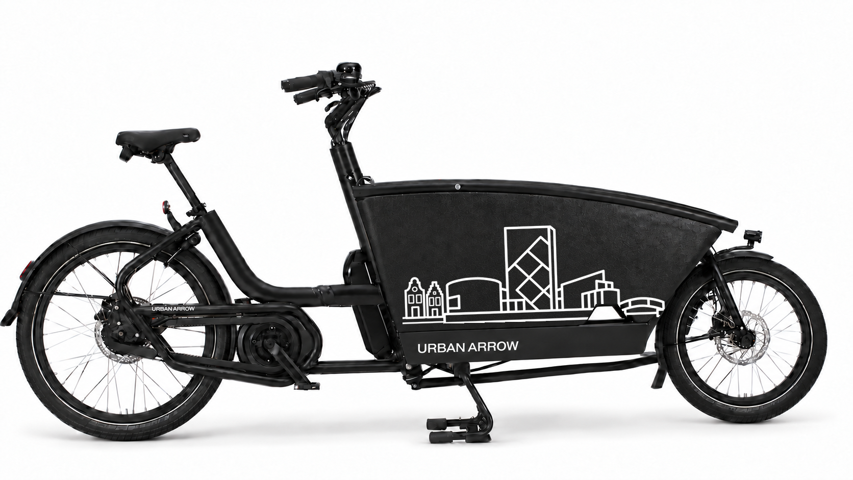 Bakfiets verfsjabloon Groningen: Groninger Museum & skyline - 70 × 37 cm op de bakfiets