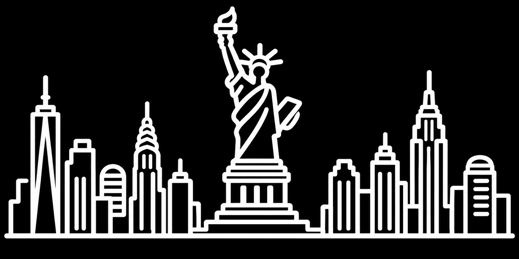 Premium bakfiets sticker New York: Manhattan & Vrijheidsbeeld - Manhattan, Vrijheidsbeeld, Skyline, New York - het ontwerp
