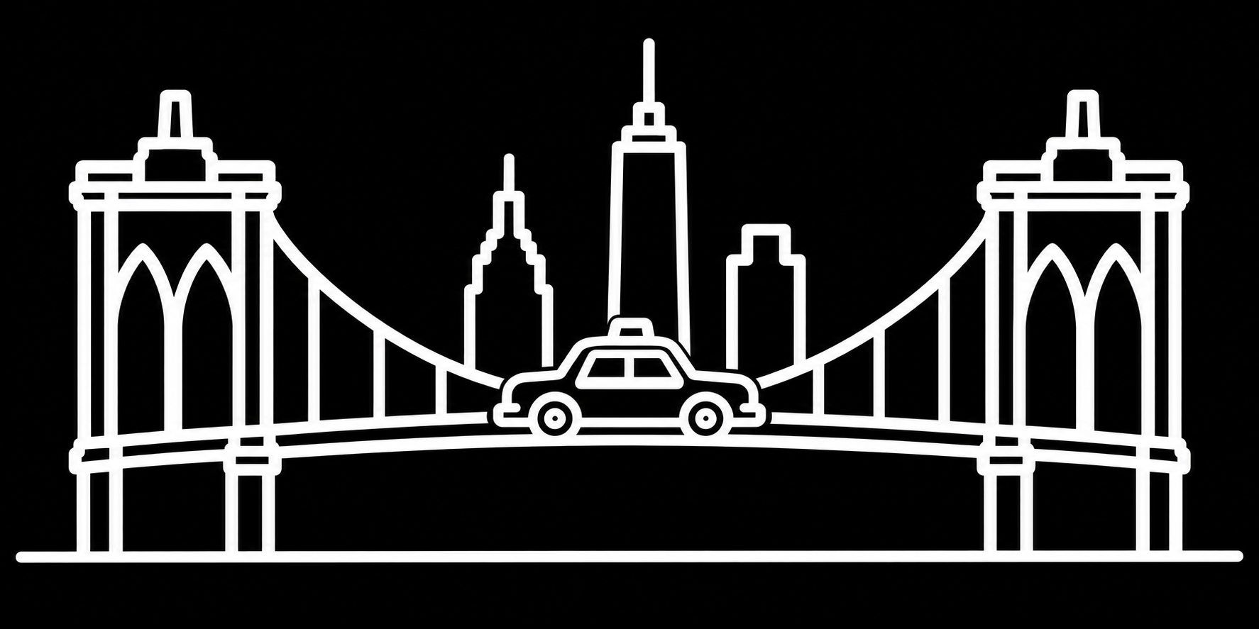 Bakfiets verfsjabloon New York: Brooklyn Bridge & taxi - Brooklyn Bridge, Taxi, New York, Stadsdesign - het ontwerp