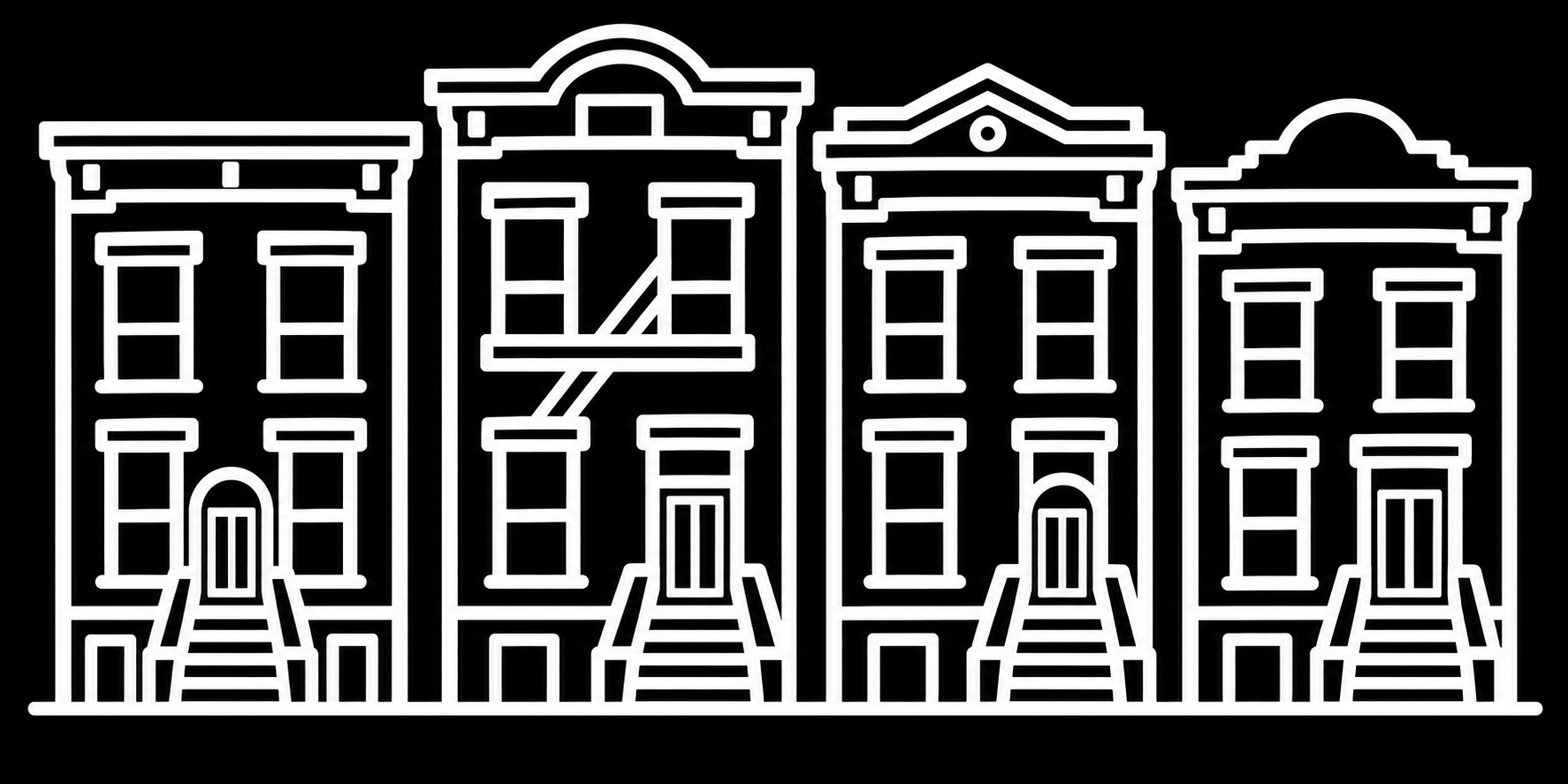 Premium bakfiets sticker New York: New Yorkse brownstones - Brownstones, Gevels, New York, Straatbeeld - het ontwerp