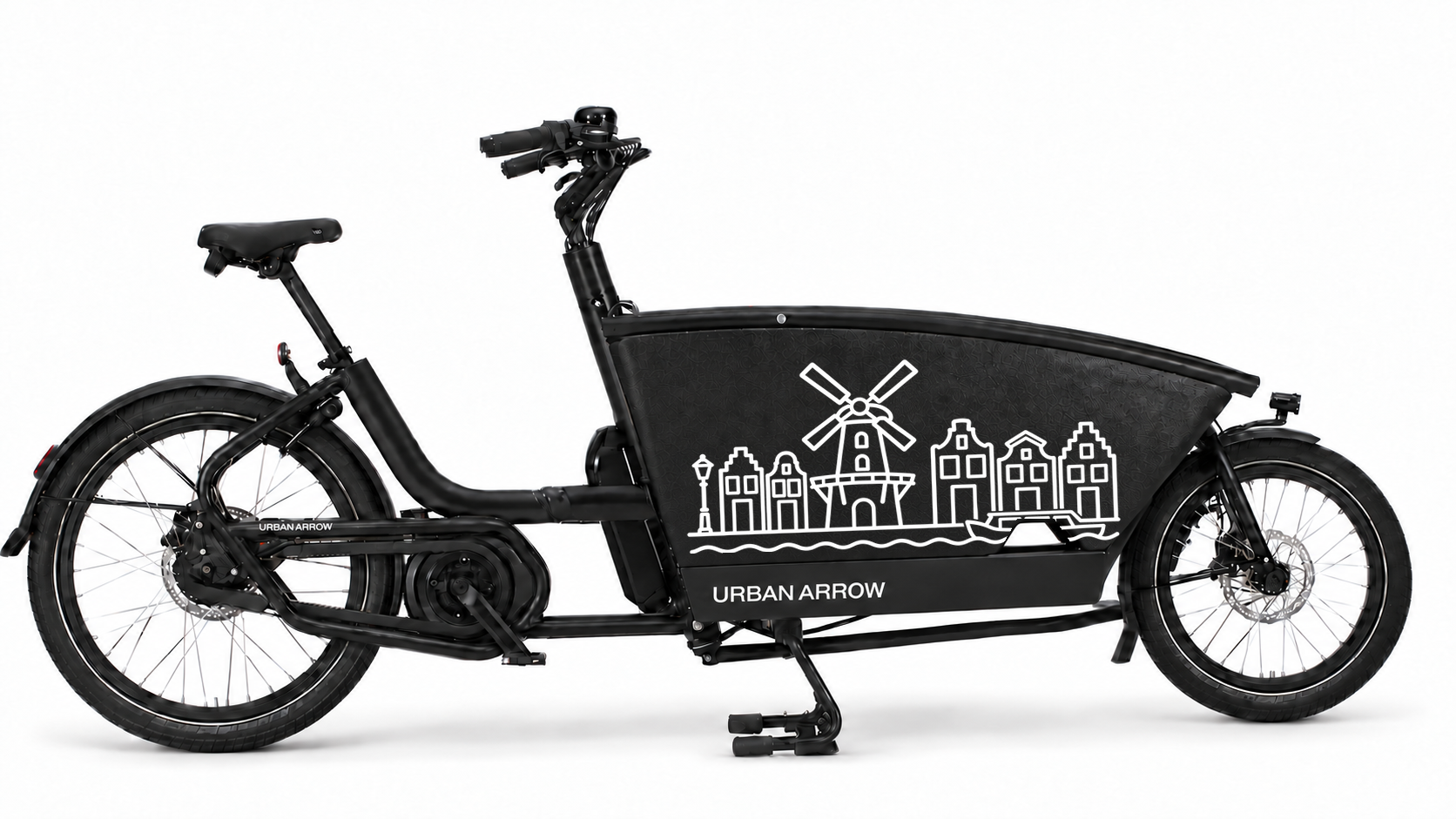 Bakfiets verfsjabloon Leiden: Molen De Valk in Leiden - Molen De Valk, Leids motief, Zelf inkleuren, Zelfklevend verfsjabloon - 70 × 37 cm op de bakfiets