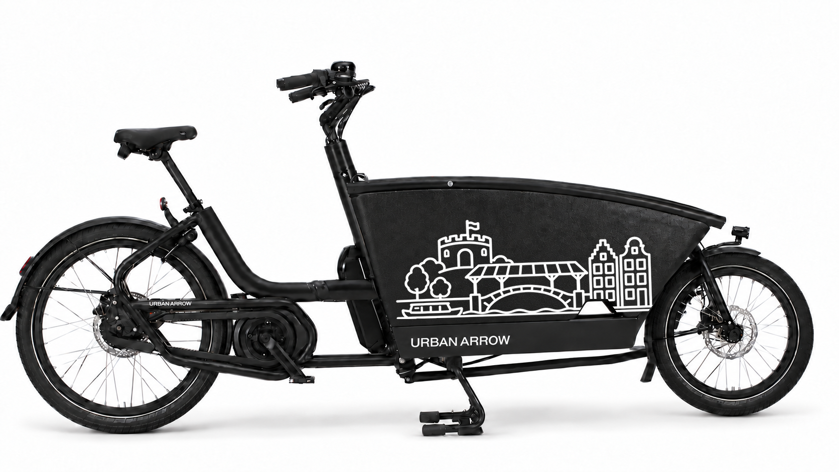 Premium bakfiets sticker Leiden: Koornbrug & Burcht - Koornbrug, Burcht, Leiden, Historisch - 70 × 37 cm op de bakfiets